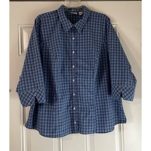 Women's Riders By Lee Shirt 1X Purple Blue 3/4 Sleeve Button Up